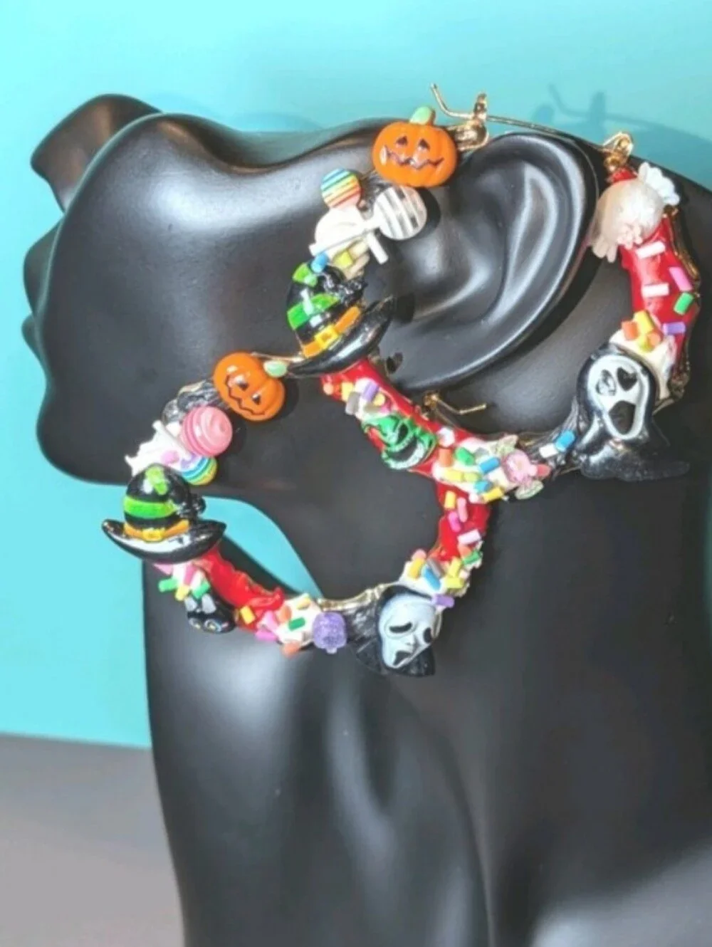 Hand CRAFTED Halloween Multicolor Holiday Hoop Earrings